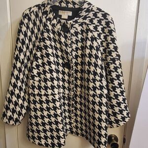 Michael Kors Houndstooth Black And White Knit Jacket Cropped Lined Size 1X